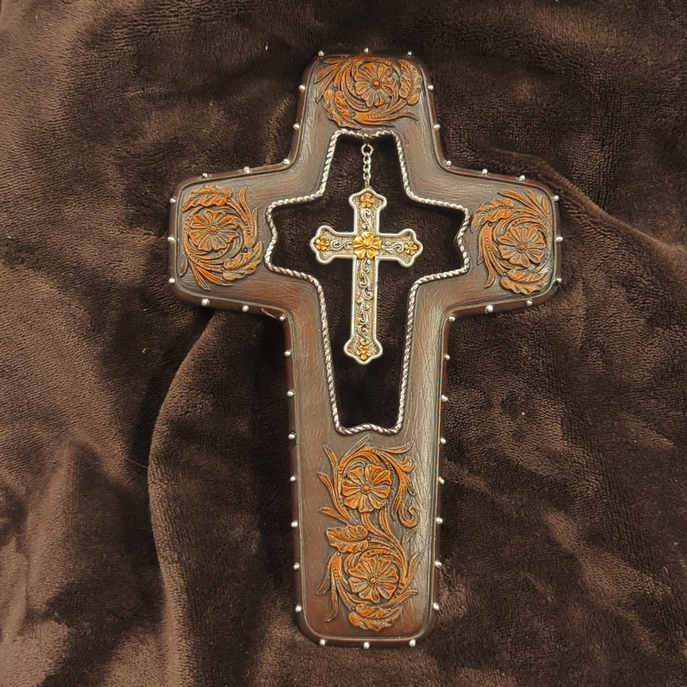 *New* Tooled accent Cross with hanging Cross